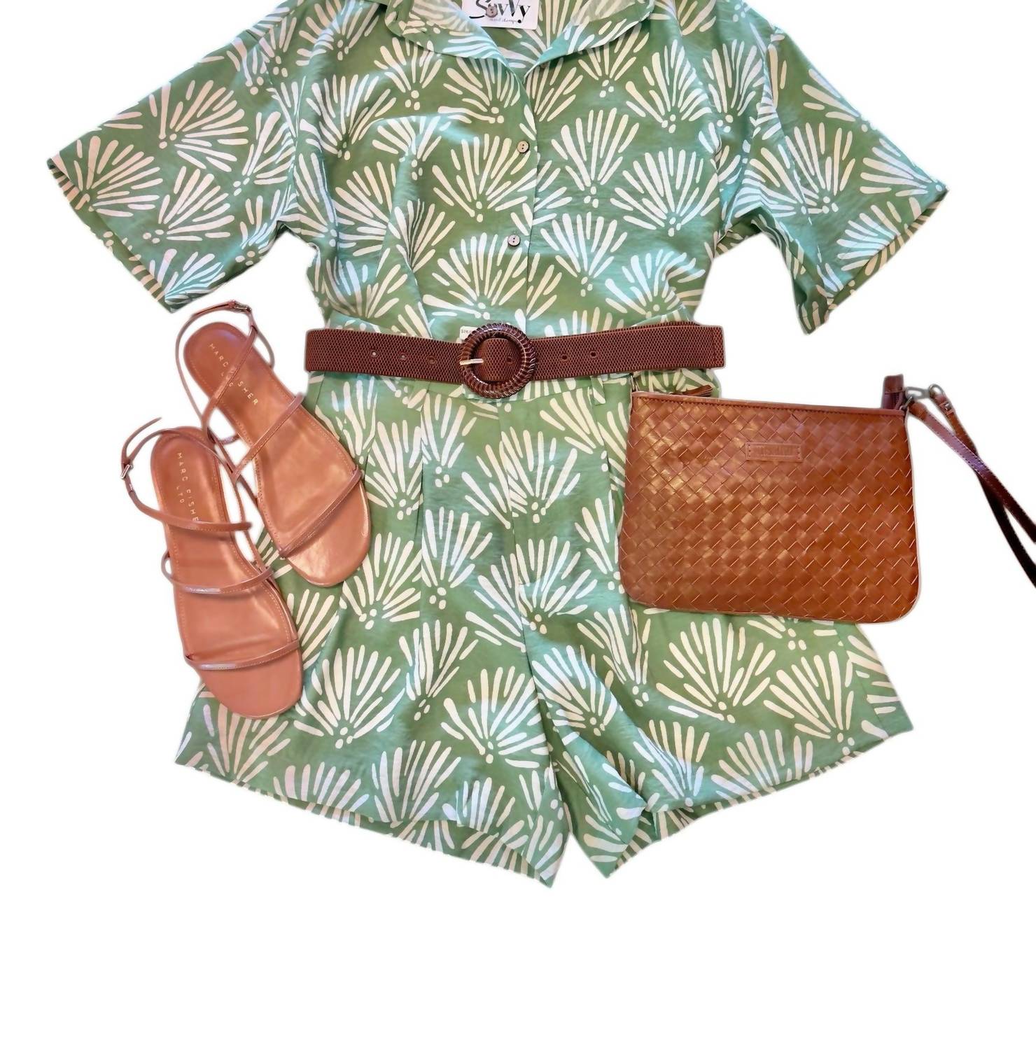 Esqualo - Tropical Print Collared Blouse