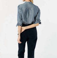 Ann Mashburn Alden Button Front Shirt in indigo cotolino chambray 1 - women's shirt - detail view