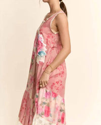Davi & Dani - Women's Print Flower Patchwork Lace Tiered Dress