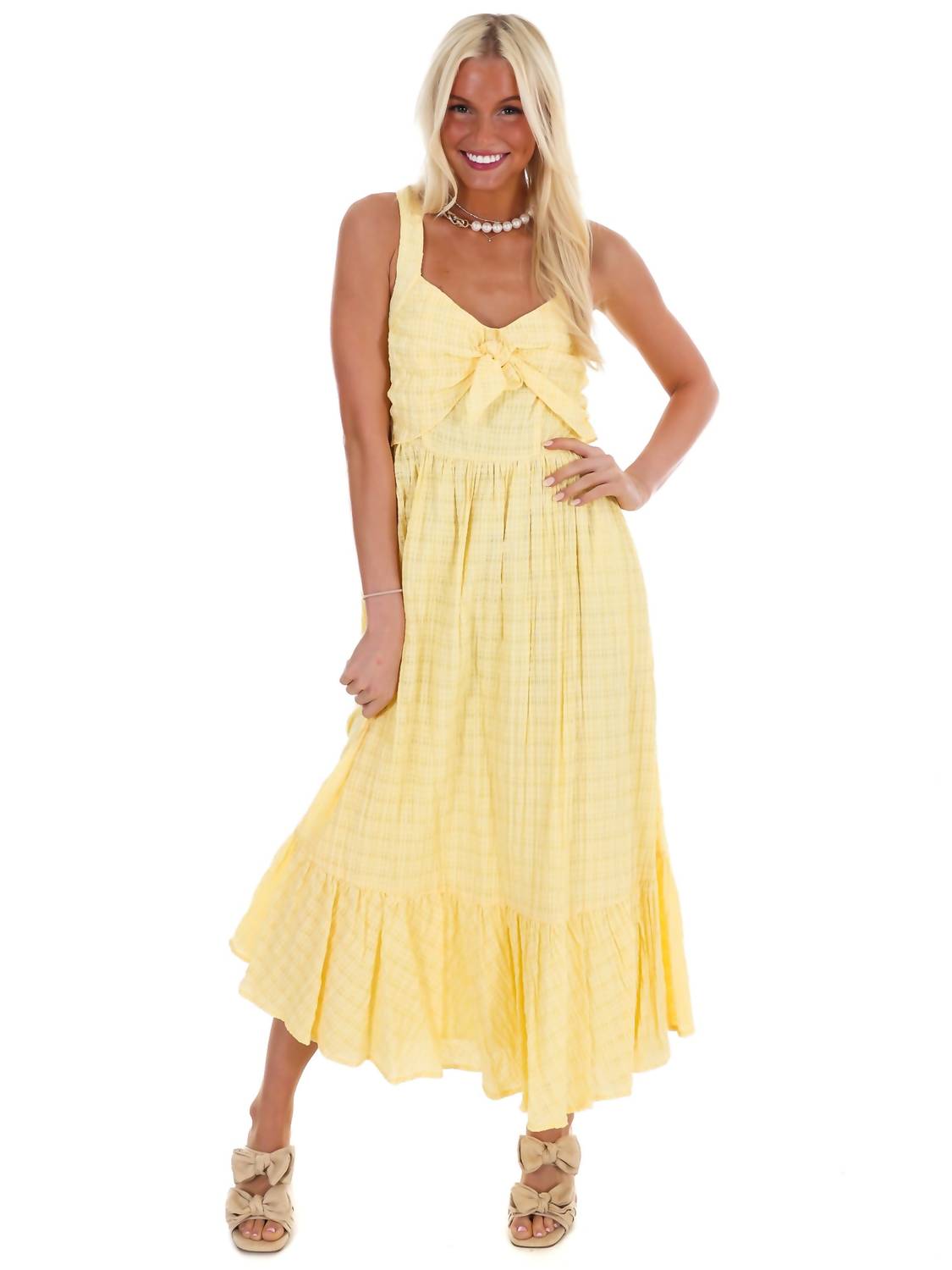 In February - Better Mood Textured Flare Midi Dress