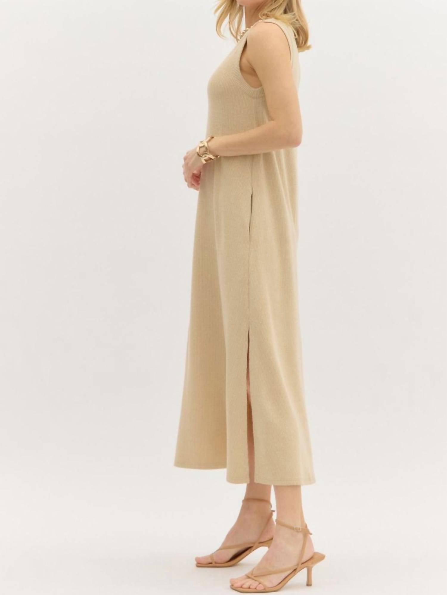 entro Textured Knit Midi Dress in taupe - women's dress - alternate view