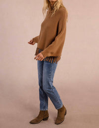 MOLLY BRACKEN Mock Neck Knitted Sweater in camel - women's sweater - view 4