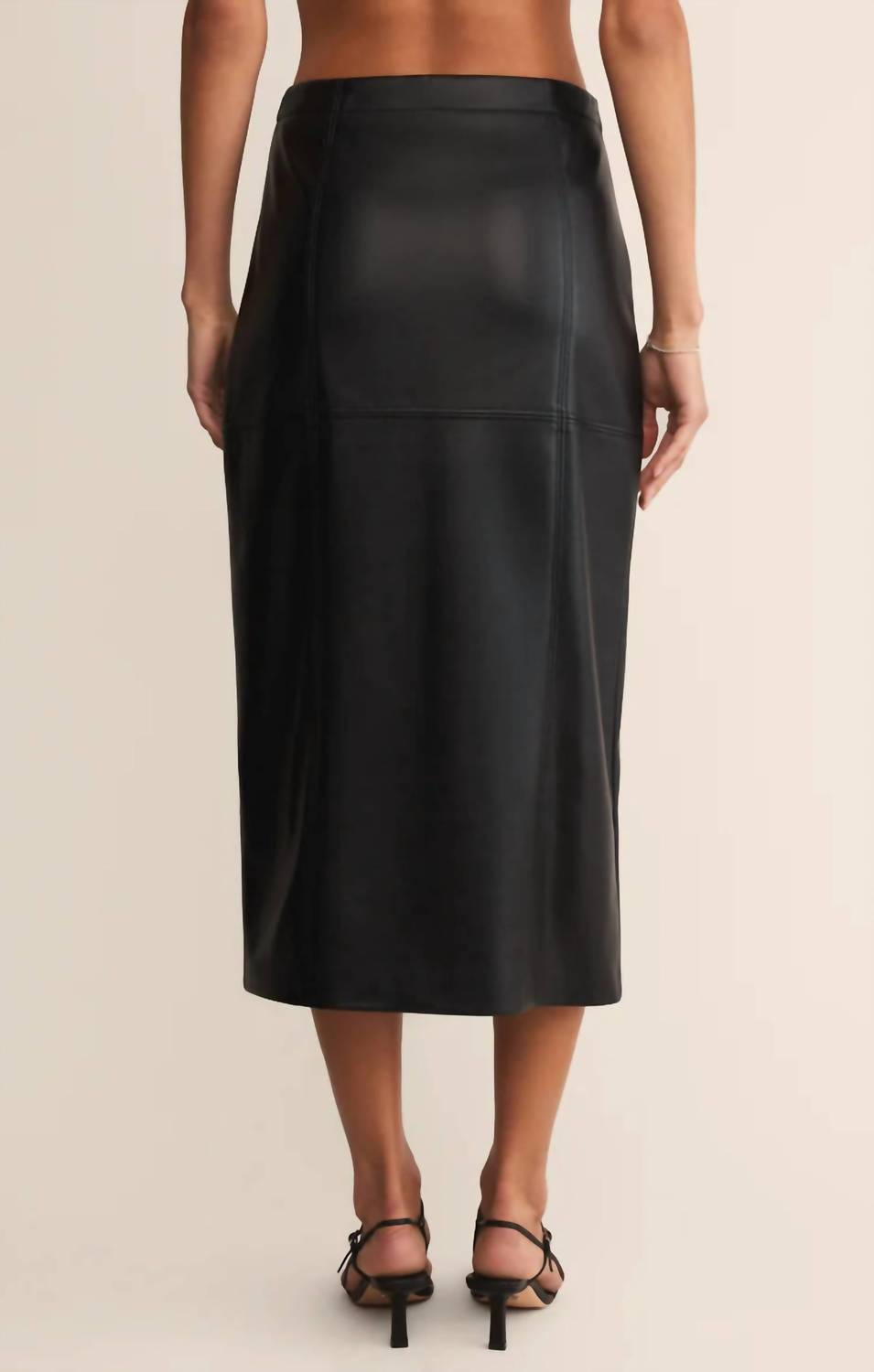 Z Supply Women's Reine Faux Leather Midi Skirt in black - women's skirt - detail view