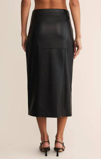 Z Supply Reine Faux Leather Midi Skirt in black 1 - women's skirt - detail view