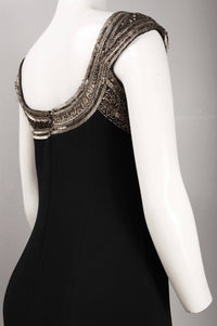 Theia - Scoop Neck Mixed Bead Trim Detail High Low Crepe Dress