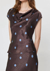 Current Air - Polka Dot Draped Cowl Neck Blouse