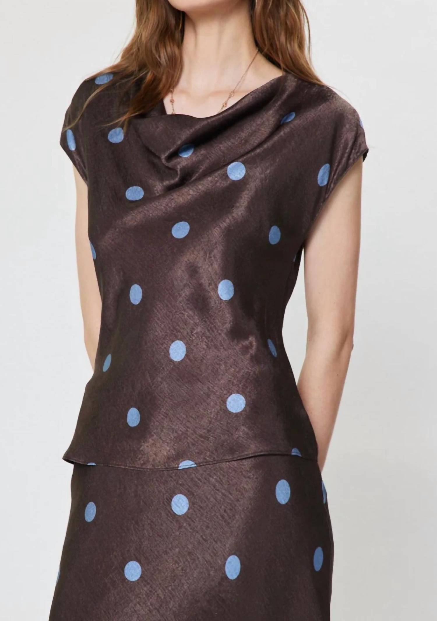 Current Air - Polka Dot Draped Cowl Neck Blouse
