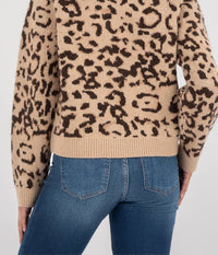 KUT FROM THE KLOTH Gisela Animal Print Pullover Sweater Top in beige brown - women's sweater - detail view