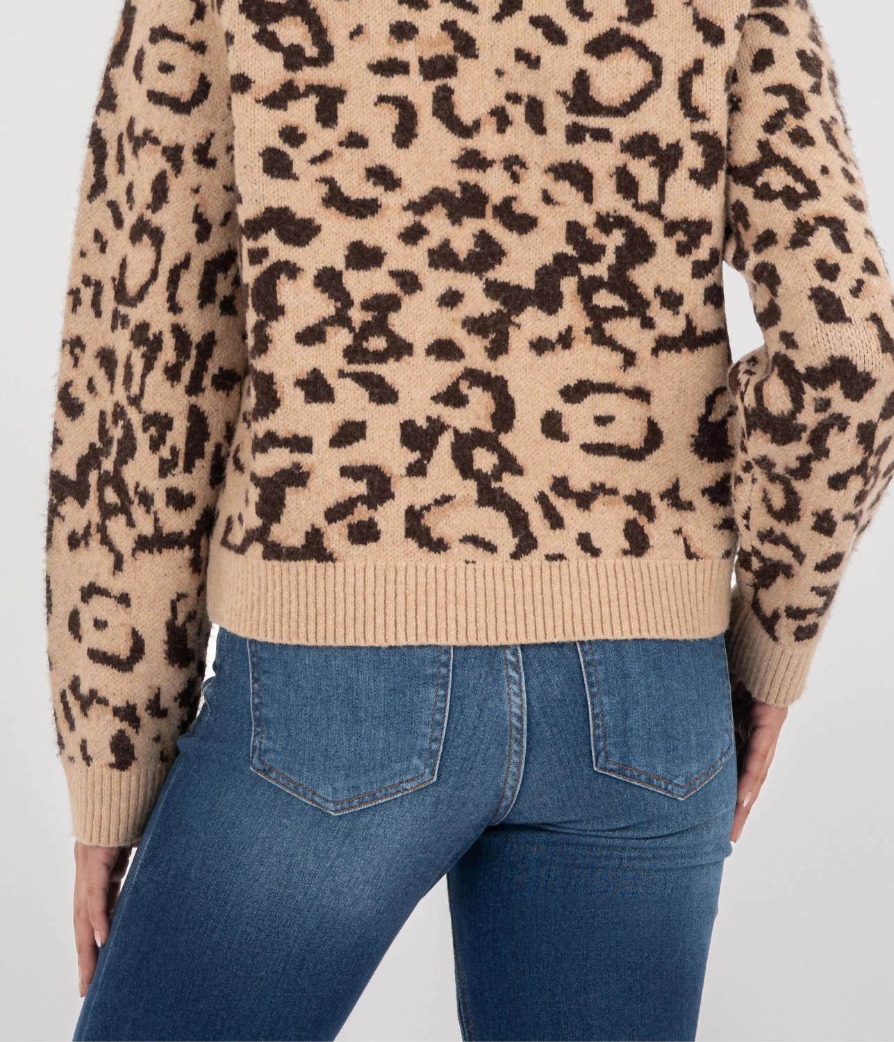 KUT FROM THE KLOTH Gisela Animal Print Pullover Sweater Top in beige brown - women's sweater - detail view
