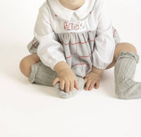Sophie & Lucas - Holiday Check Choo Choo Bubble Romper