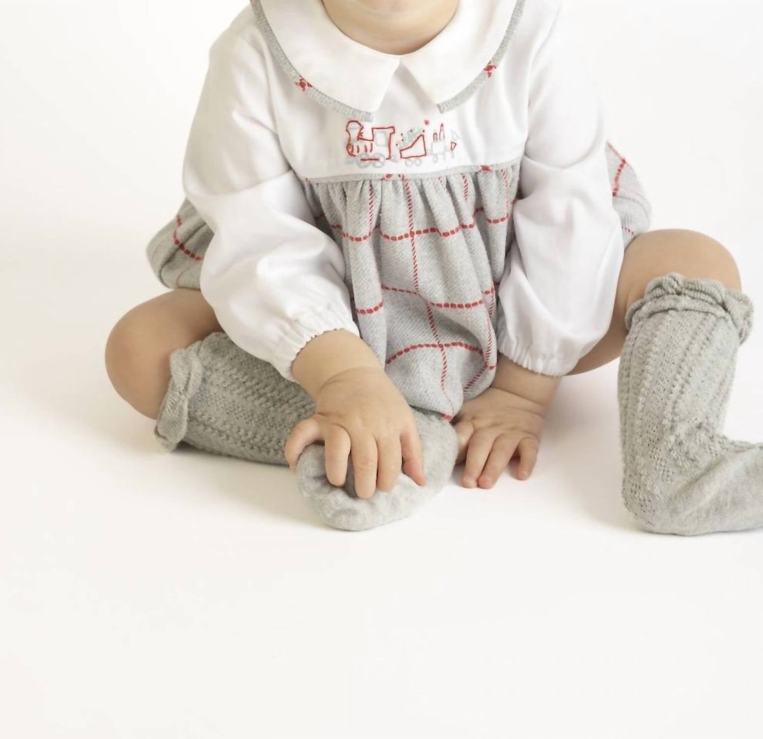 Sophie & Lucas - Holiday Check Choo Choo Bubble Romper
