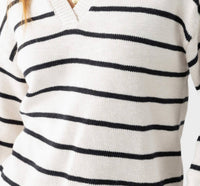 Sanctuary Dropped Shoulders Chill Vibes Sweater in chalk black stripe - women's sweater - alternate view