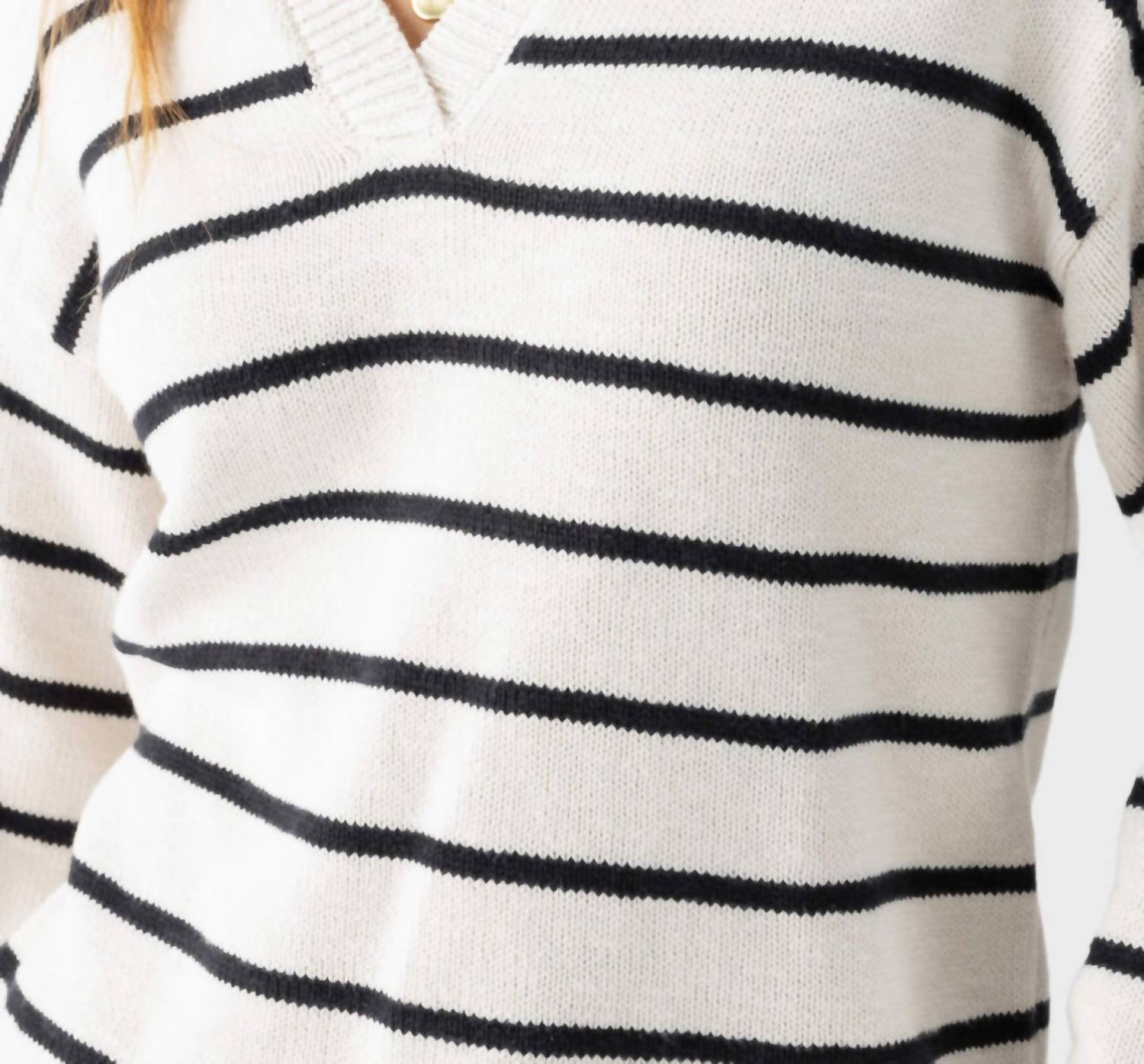 Sanctuary Dropped Shoulders Chill Vibes Sweater in chalk black stripe - women's sweater - alternate view