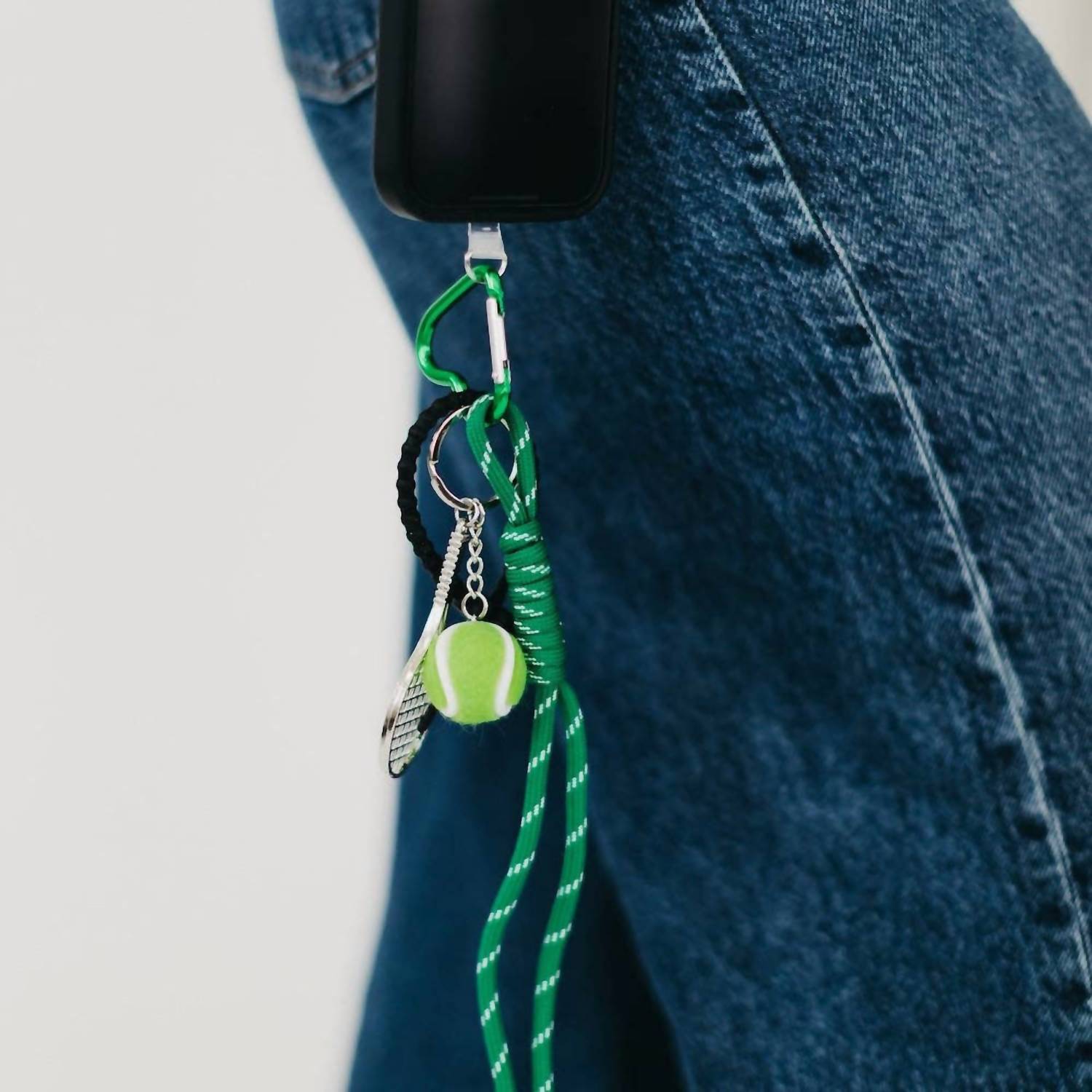 Pretty Simple Tennis Rope Charm Key Chain Bag Charm in emerald - women's accessory - detail view