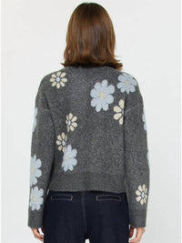 current air Floral Motif Crew Neck Sweater in dark gray - women's sweater - alternate view