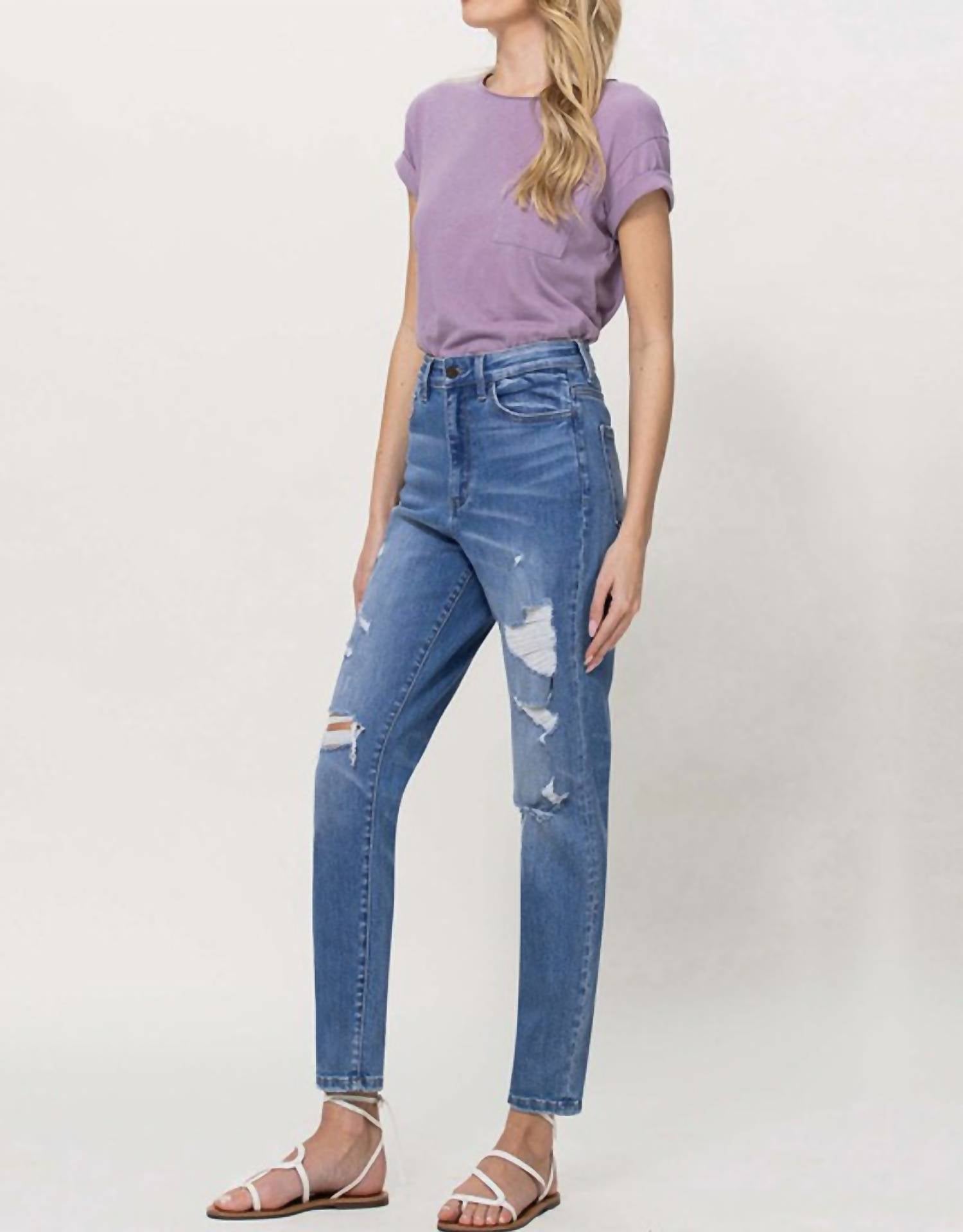 Vervet By Flying Monkey - Erika Distressed Mom Jeans