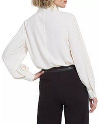 Lysse Ivette Pleated Balloon Sleeved Blouse in white - women's shirt - detail view