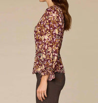 Democracy Long Tie Sleeve V-neck Printed Woven Top in floral - women's blouse - view 4
