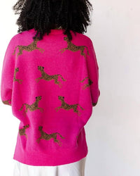 Easel - Long Sleeve Cheetah Patterned Knitted Sweater