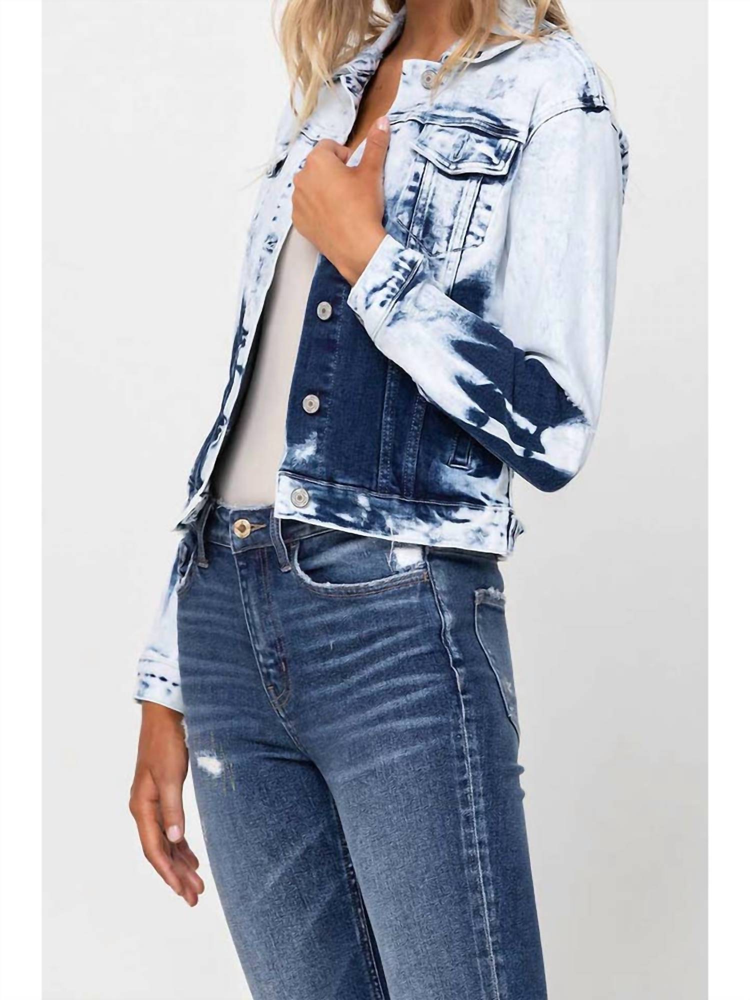 Vervet By Flying Monkey - Tie Dye Bleached Denim Jacket
