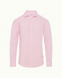 Orlebar Brown Giles Linen Long Sleeve Shirt in pale pink white - men's shirt - view 5