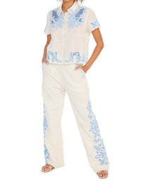 ALLISON NEW YORK Embroidered Audrey Pant in blue white - women's pants - view 5