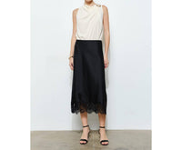 INA Fashion Classic Silky With Lace Hem Midi Skirt in black - women's skirt - view 7