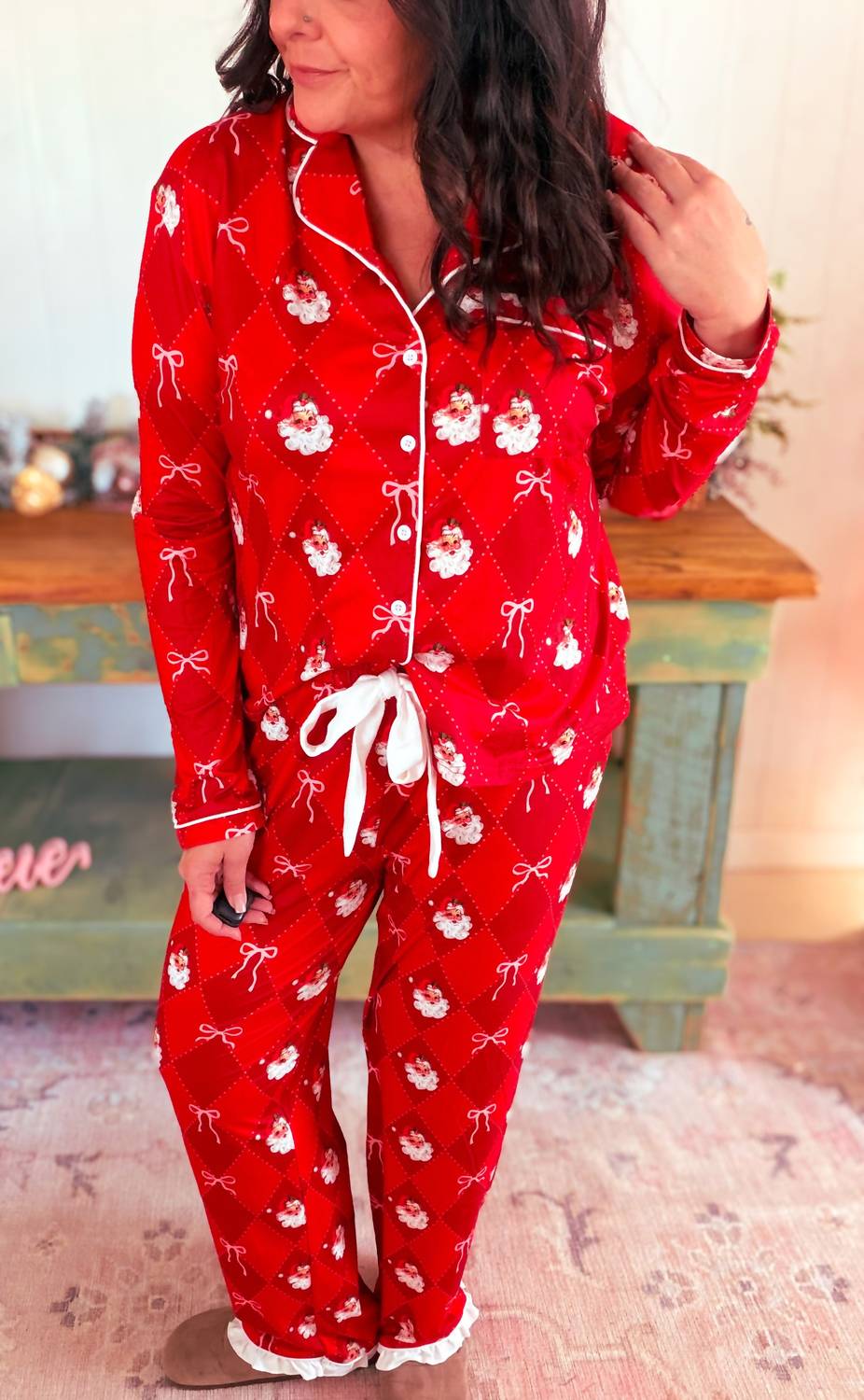 Jess Lea - Santa's Signature Bow Ruffle Pajama Set