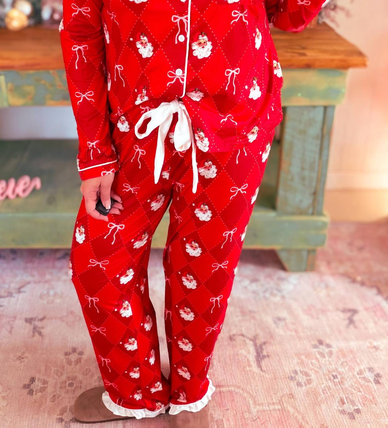 Jess Lea - Santa's Signature Bow Ruffle Pajama Set
