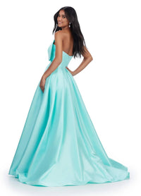 ASHLEYlauren Strapless Mikado Ball Gown in aqua - women's dress - alternate view