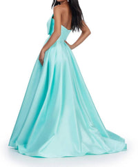 ASHLEYlauren Strapless Mikado Ball Gown in aqua - women's dress - detail view