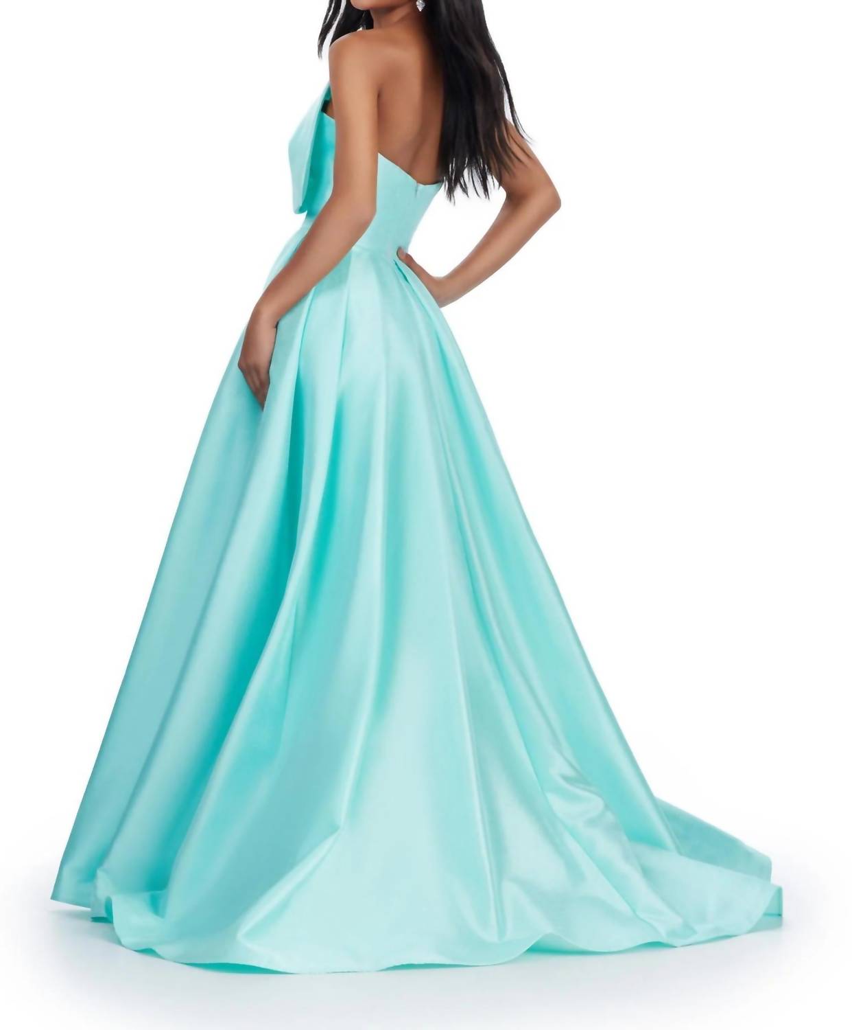 ASHLEYlauren Strapless Mikado Ball Gown in aqua - women's dress - detail view