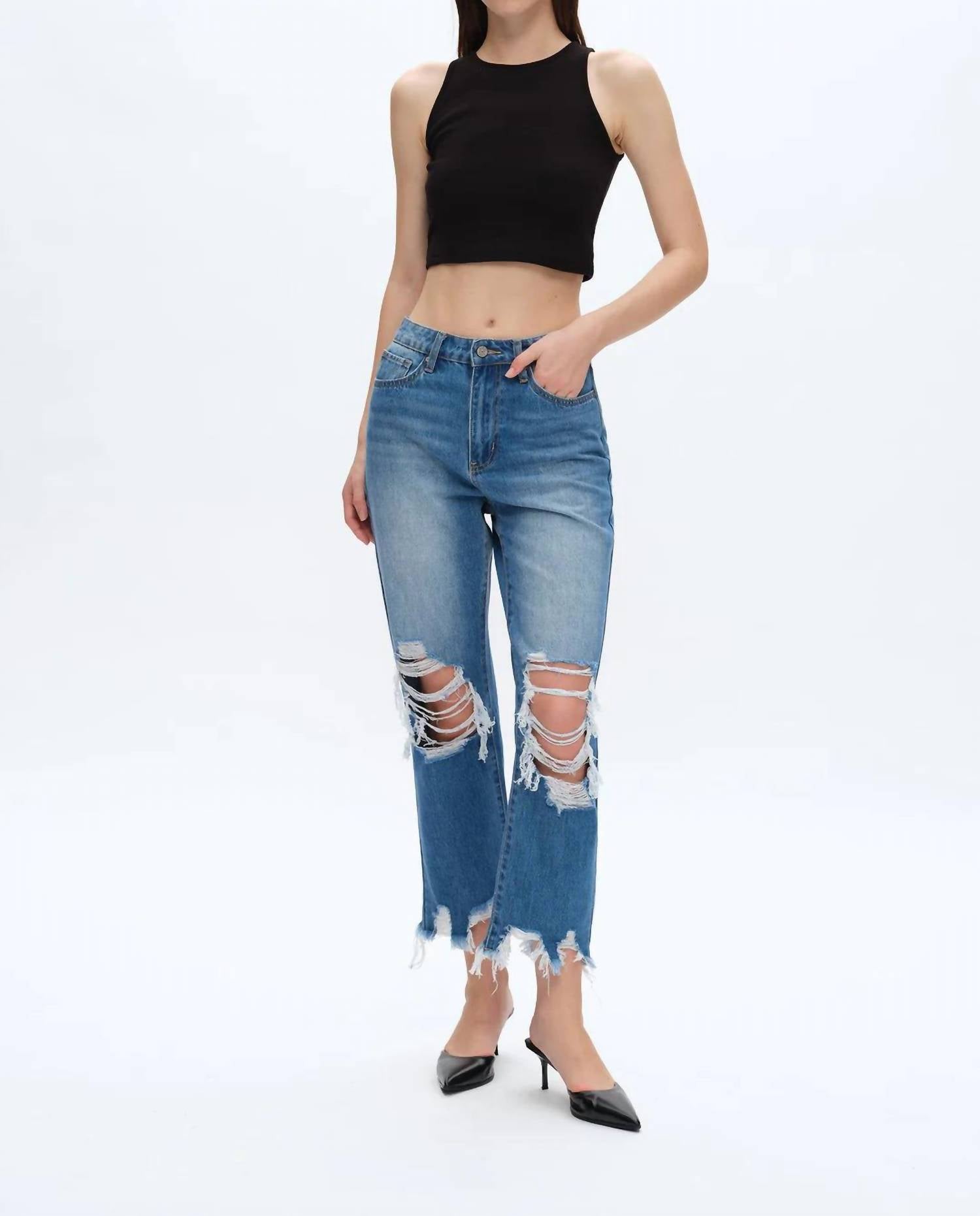 Bayeas - Yoyo High Rise Distressed Straight Leg Jeans