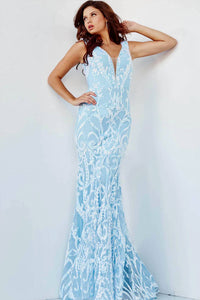 Jovani - Elaborate Metallic Sequined Off Shoulder Gown