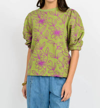 Ivy Jane Floral Vines Knit Top in green - women's t-shirt - detail view