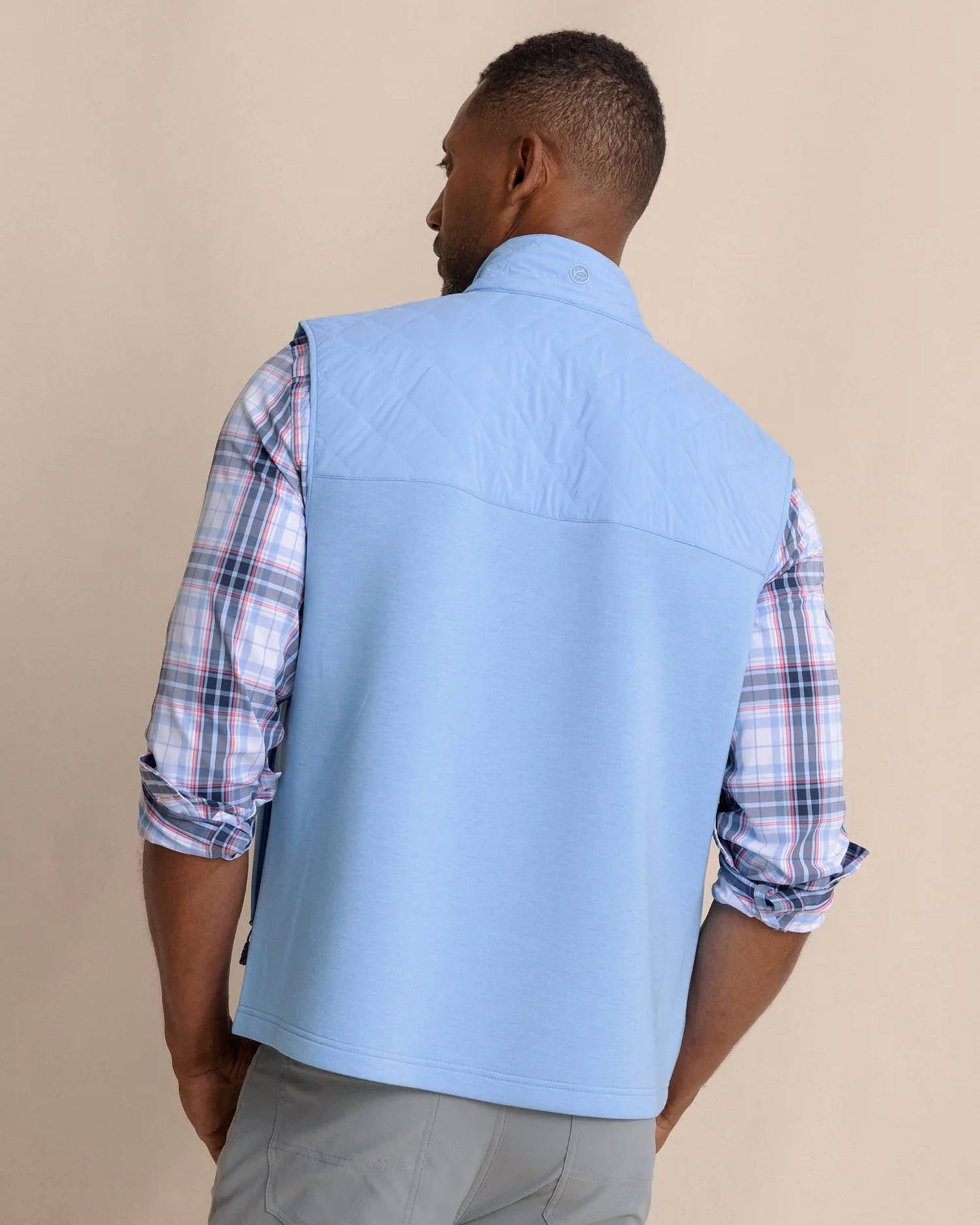 SOUTHERN TIDE Waterfront Quilted Vest in ocean channel - men's jacket - detail view