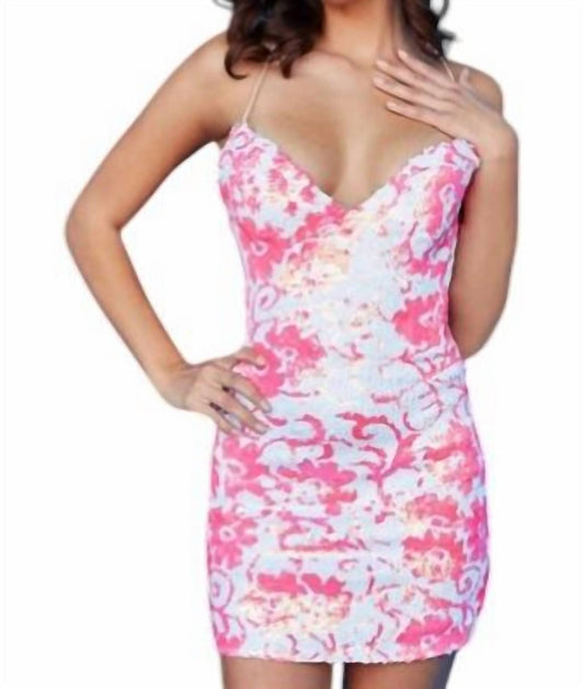 Jovani - Sparkling Lace Up Mini Dress With Intricate Floral Sequins