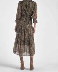 Elan - Three Quarter Sleeve Paisley Midi Dress