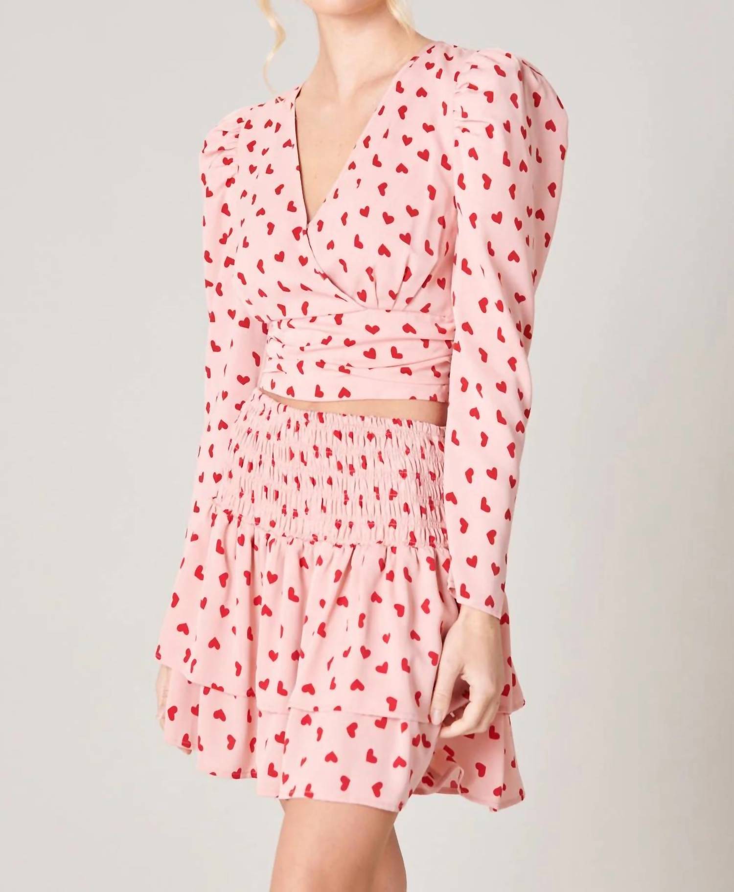 Sugarlips - Corazon Heart Print Surplice Cropped Top