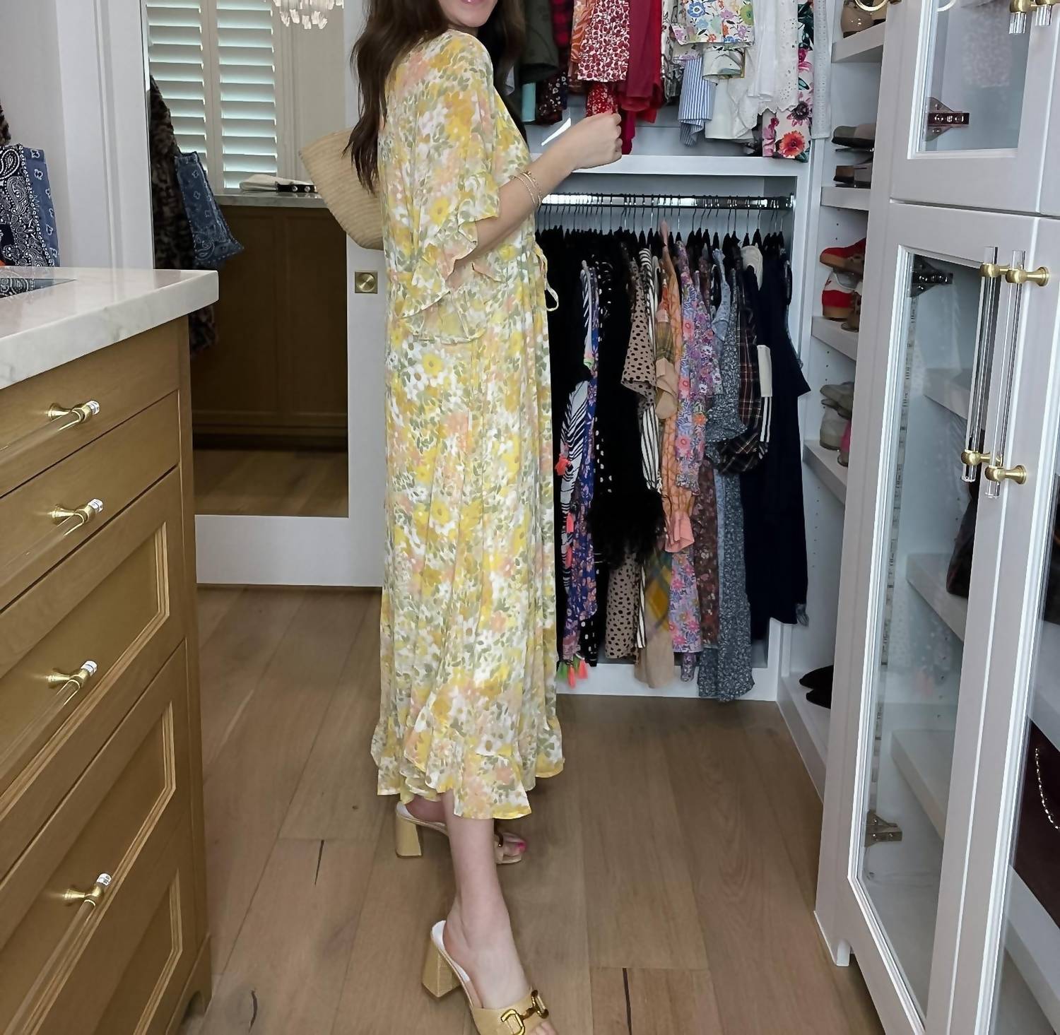 entro Sunlit Meadow Maxi Dress in yellow - women's dress - detail view