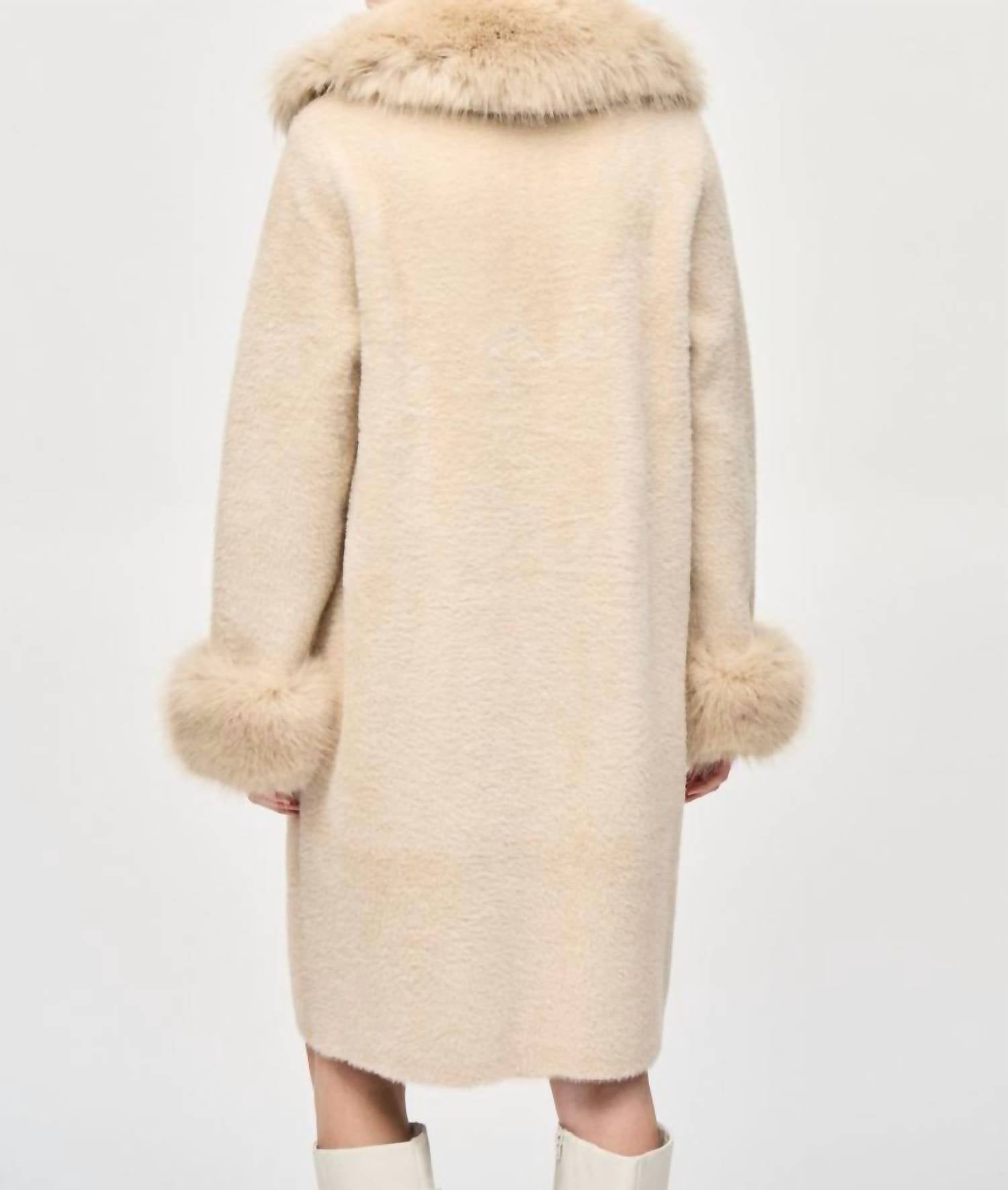 Joseph Ribkoff - Detachable Faux Fur Trim Long Sleeve Coat