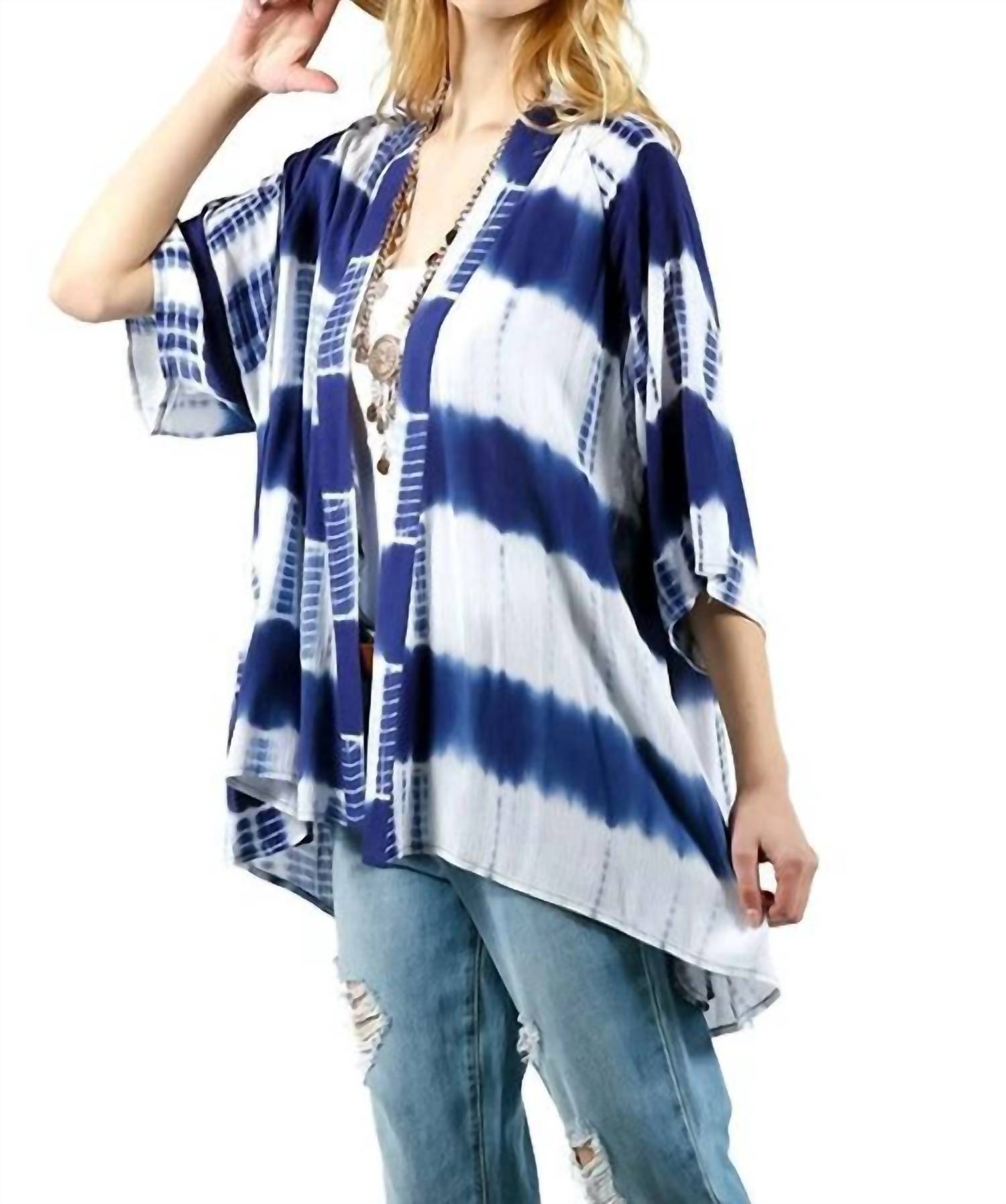 Kori - Tie Dye Lace Crochet Back Kimono