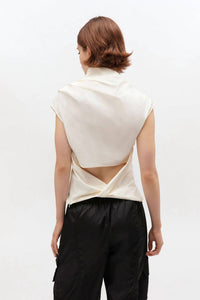GANNI Stretch Cotton Ruched Top in egret - women's t-shirt - detail view