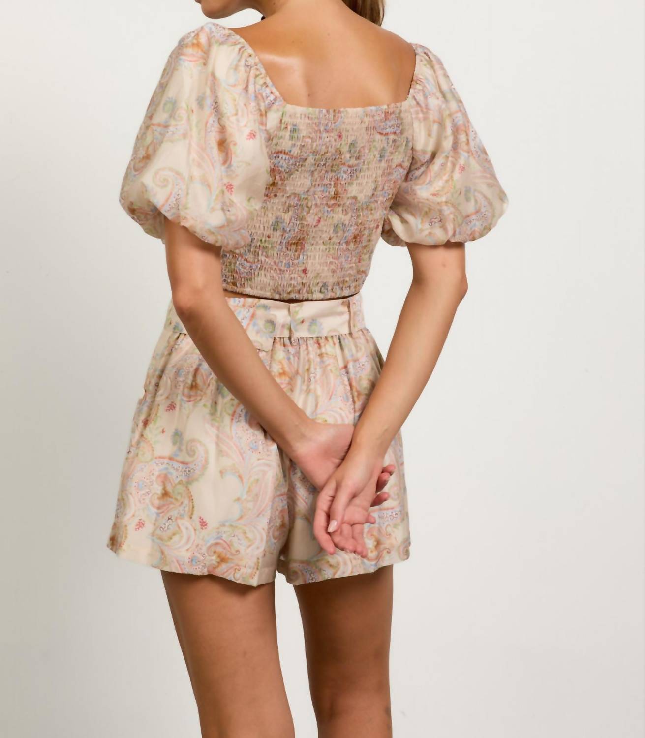 Skies Are Blue - Paisley Puff Sleeve Crop Top