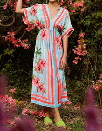 America & Beyond - Short Sleeves Midi Dress
