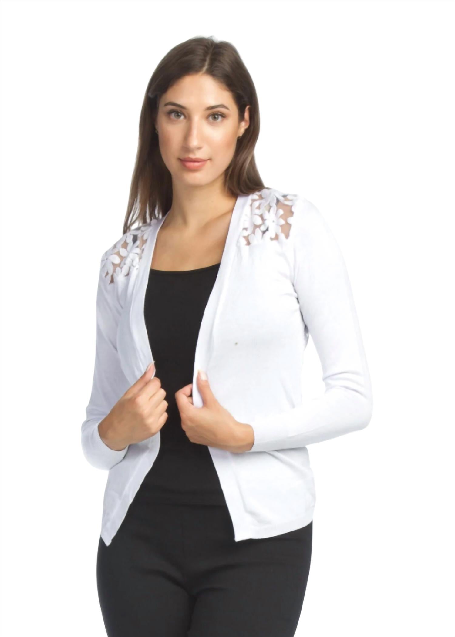 Papillon - Lace Back Long Sleeved Waterfall Cardigan - Petite