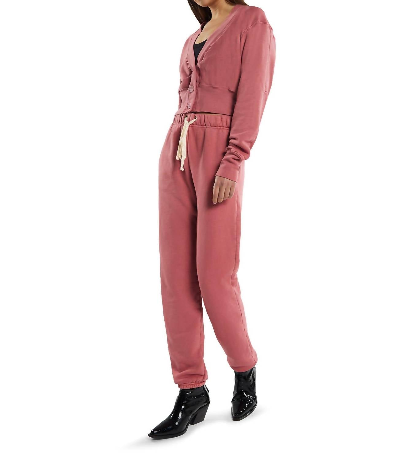 LES TIEN Diana Crop Cardigan in washed flamingo - women's cardigan - detail view