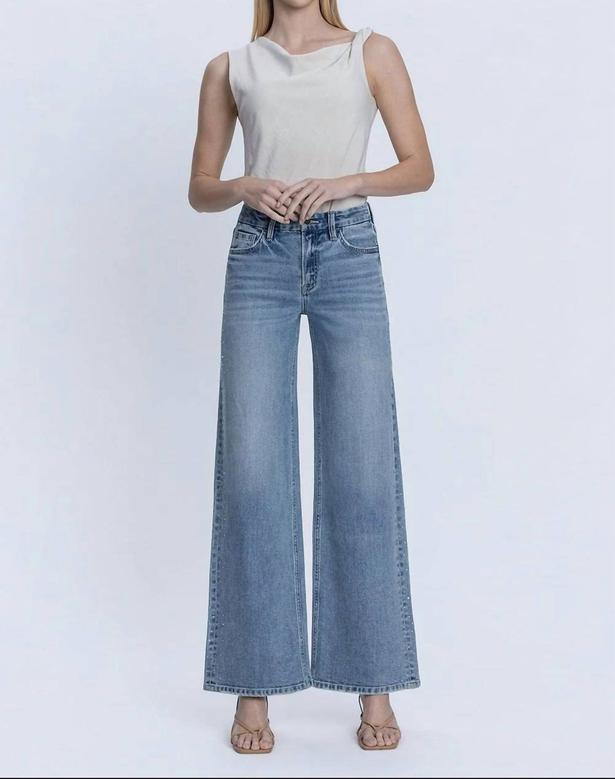 Flying Monkey - High Rise Hotfix Stone Wide Leg Jeans