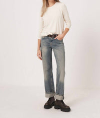 REPEAT cashmere Basic Jewel Neck Long Sleeve Top in ivory - women's long sleeve top