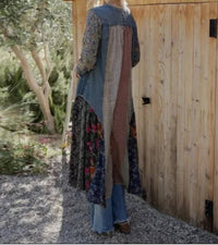 Young Threads Boho Patchwork Midi Dress in blue - women's dress - alternate view